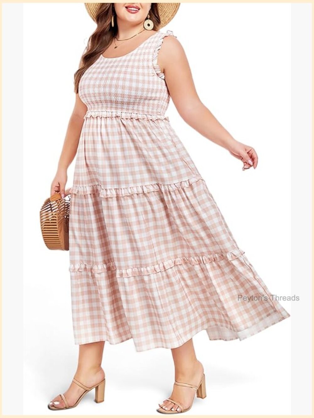 Plus Size Summer Maxi Dress Ruffle Sleeveless Plaid Smocked Tiered Pockets